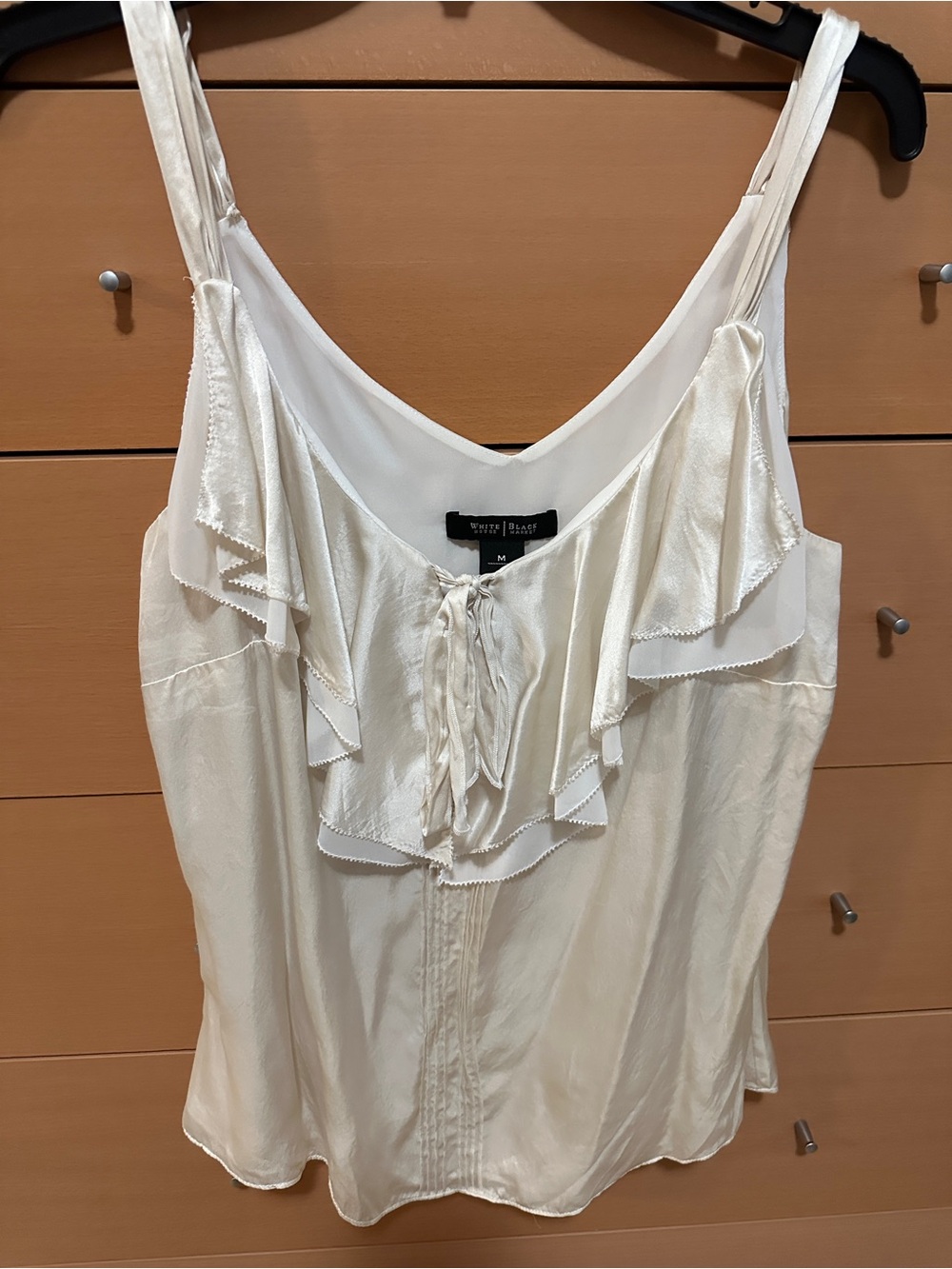 White House Black Market Ivory Ruffle Tie-Front Sleeveless Top